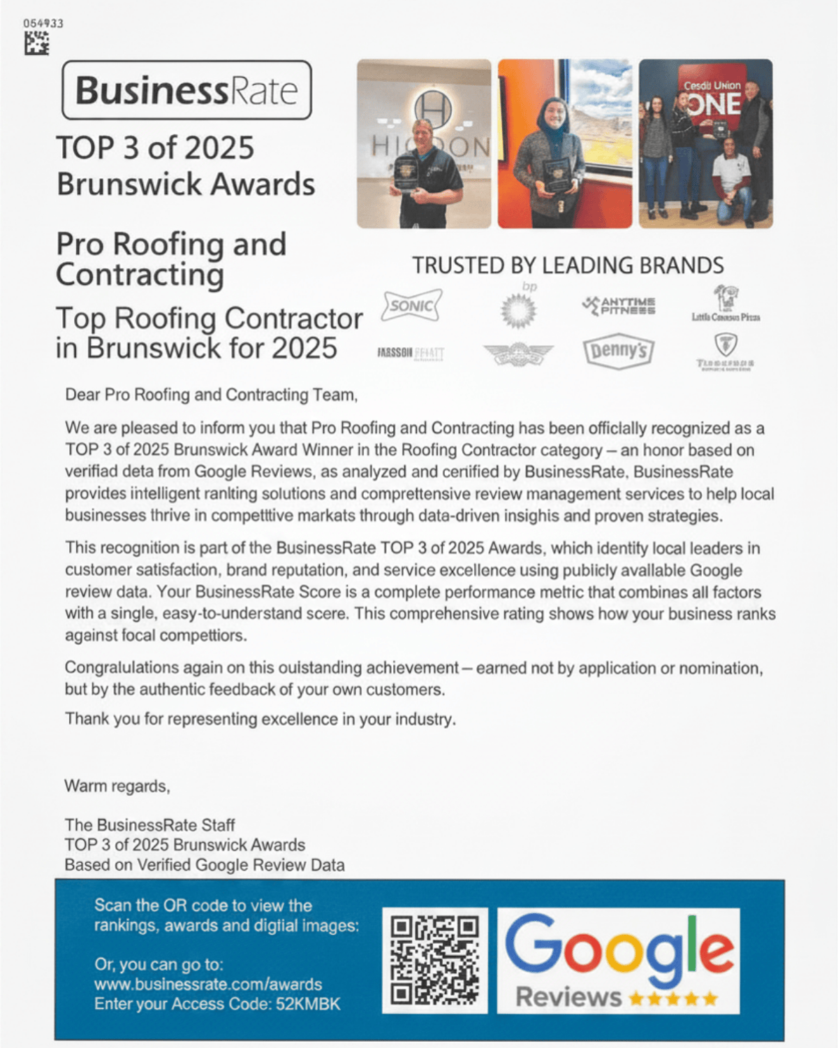 BusinessRate 2025 Award Badge